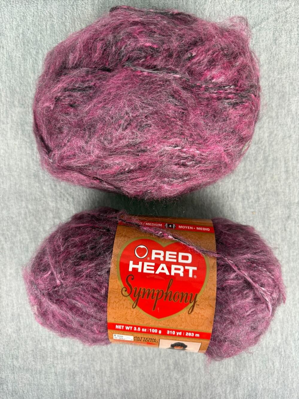 Red Heart Symphony 4907 Magenta Fluffy Worsted #4 100% Acrylic Lot of 2